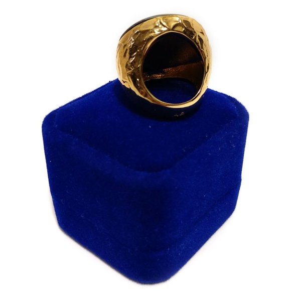 18k Yellow Gold 10 Microns Plated Ring Black and White Pear Shape Stone Size 6.5 - Picture 8 of 12